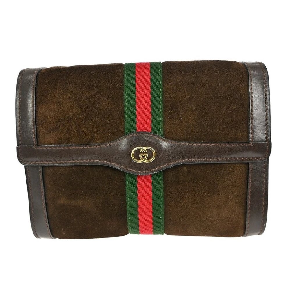 GUCCI BROWN SUEDE GG POUCH CLUTCH BAG YQ01265 BNN08
